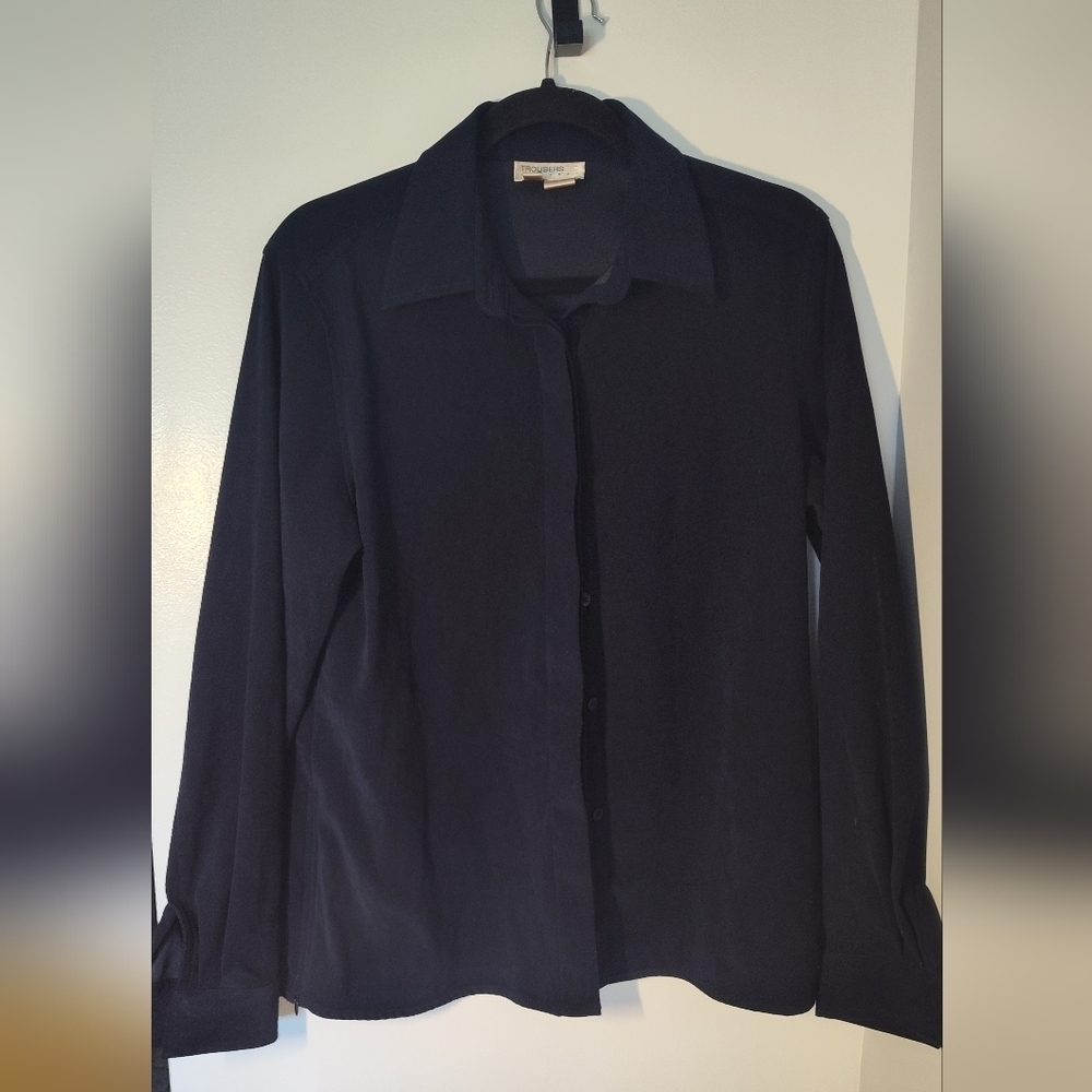 Trouser Button Down long sleeve Blouse shirt suede like soft feel 100% poly #627